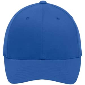 A blue Original Flexfit® cap with a curved visor and a plain design, featuring a logo.