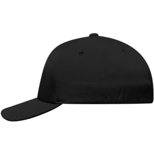 A black High Performance Flexfit® cap with a curved brim and a sleek design. It features a logo on the front.