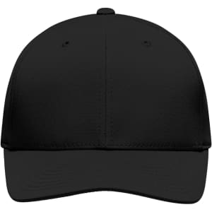 A black high-performance Flexfit® cap with a structured design and a subtle logo on the front.