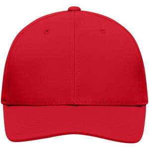A red High Performance Flexfit® cap with a curved brim and a solid design, featuring a logo on the front.