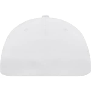 A white high-performance Flexfit® cap featuring a solid design and a logo on the front.
