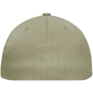 A khaki Flat Peak Cap featuring a structured design and a logo on the front.
