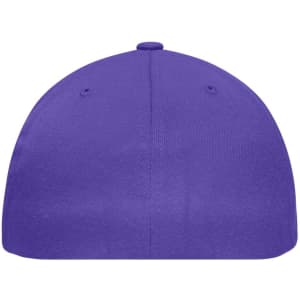 A purple Flexfit® Flat Peak Cap, featuring a rounded top with stitching and ventilation holes.
