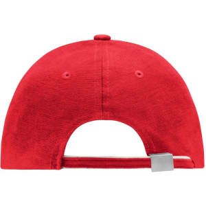 A red 6 panel double sandwich cap with a smooth underside and an adjustable strap at the back.