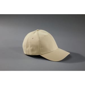 A beige 6-panel cap with a curved brim and ventilation holes. It features a logo on the front.