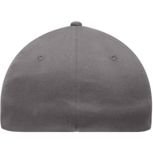 A grey 6-panel elastic fit baseball cap featuring a rounded top and no visible branding.