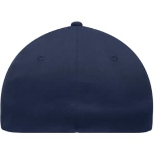 A navy blue six-panel elastic fit baseball cap with ventilation holes. It features a smooth, rounded top.