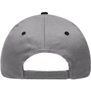 A grey 6 panel brushed sandwich cap featuring a back strap and a logo on the rear.