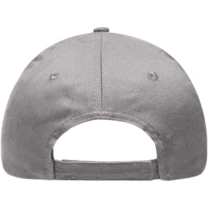 A grey 6 Panel Brushed Sandwich Cap featuring a back strap and an embroidered logo.