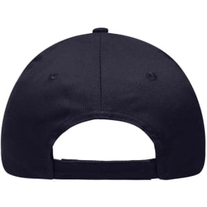 A black six-panel brushed sandwich cap with an adjustable strap at the back and a logo on the side.
