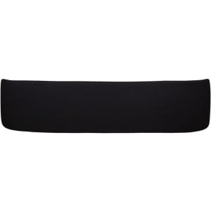 A black sport sunvisor with a textured surface and a curved shape, featuring a logo on one side.