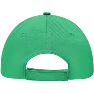 A green 6-panel sport mesh cap featuring a rear adjustable strap and a logo on the side.