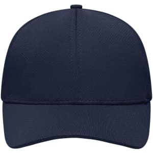 A navy blue 6-panel sport mesh cap with a structured front and a curved brim. It features a logo.