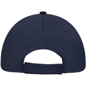 A navy blue 6 Panel Sport Mesh Cap with a curved brim and adjustable strap at the back. It has a logo on the side.