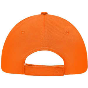 An orange 6-panel sport mesh cap with a rear adjustable strap and ventilation holes.