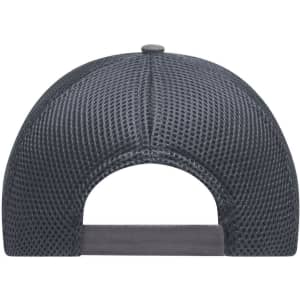 A grey 6 panel air mesh cap featuring a breathable mesh design and adjustable strap at the back.