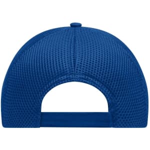 A blue 6-panel air mesh cap with a breathable design and an adjustable back strap.