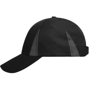 A black safety cap with reflective panels and a curved brim. It features a logo on the side.