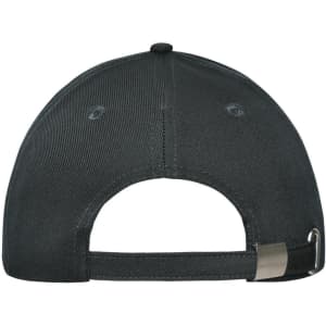 A black 6-panel workwear cap featuring a branded logo, viewed from the back.