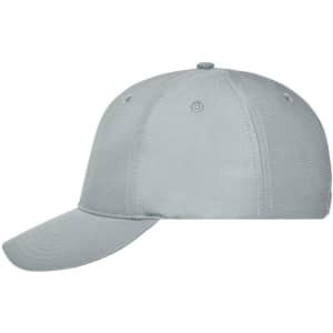 A light grey 6 panel workwear cap with a curved brim and a logo on the side.