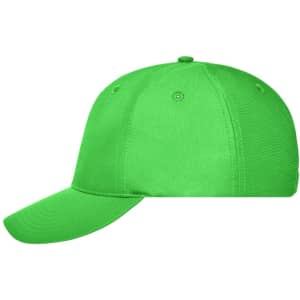 A green 6 panel workwear cap with a curved brim and a logo on the front.
