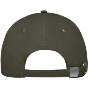 A 6 Panel Workwear Cap in olive green with a branded logo and adjustable strap at the back.