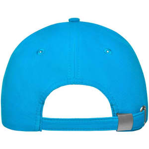A bright blue 6-panel cap with a metal buckle closure at the back and ventilation eyelets.