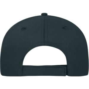 A dark green 5-panel sandwich cap made of organic cotton, featuring a logo on the back.