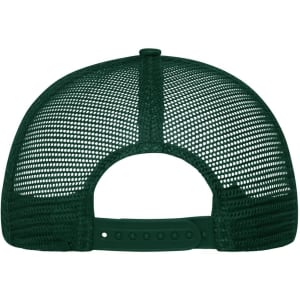 A green 6 panel mesh cap featuring a curved brim and adjustable snapback closure at the rear.