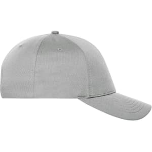 A light grey six-panel sports cap with a rounded crown and a curved brim, featuring a logo.