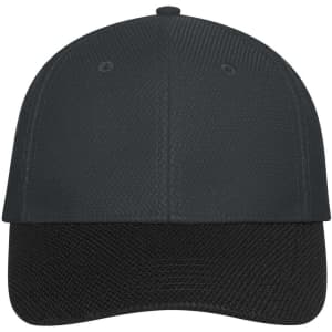 A dark grey 6-panel mesh cap featuring a solid front and mesh back, designed for headwear.