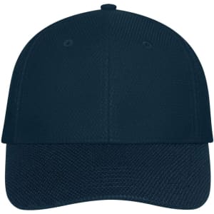 A navy 6-panel mesh cap with a structured design and a logo on the front.