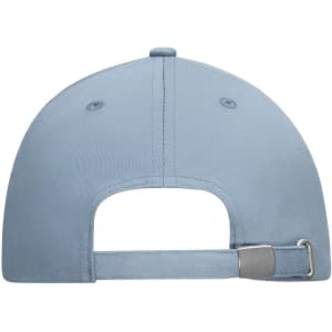 A light blue 6-panel cap with an adjustable strap and a logo on the back.