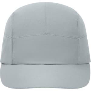 A grey 7 Panel Sports-Cap featuring a curved brim and a stitched design, with a branding logo on the front.