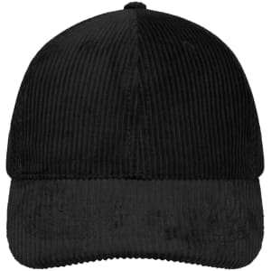 A black corduroy mesh cap featuring a curved brim and a textured surface, with a logo on the front.