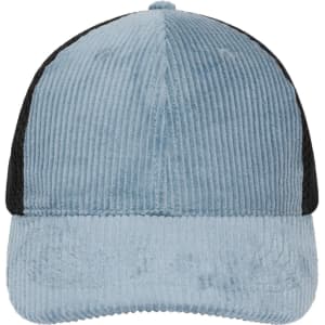 A light blue corduroy cap with a black mesh back and a curved brim. It features a logo on the front.