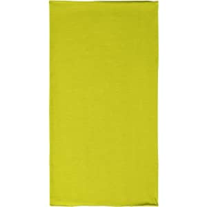 A bright yellow polyester bandanna, featuring a plain design and a logo. Ideal for headwear.