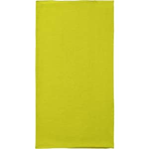 A bright yellow polyester bandanna with a plain design, featuring a logo at one corner.