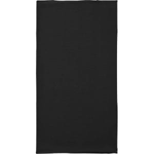 A black bandanna made of polyester, featuring a logo, suitable for promotional use.