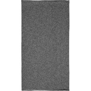 A grey bandanna made from polyester, featuring a logo on its surface. Suitable for headwear use.