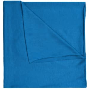 A blue bandanna made of Economic X-Tube Polyester, featuring a simple, solid design and a folded corner.
