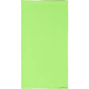 A bright lime green bandanna featuring a simple design and a logo. Ideal for headwear use.