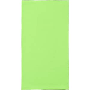 A bright green polyester bandanna featuring a logo, ideal as headwear.