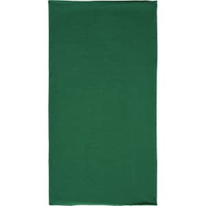 A green polyester bandanna featuring a logo, suitable for headwear.