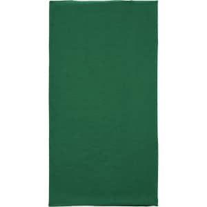 A green bandanna made of polyester, featuring a logo. Suitable for headwear use.