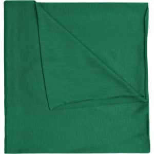 A green Economic X-Tube Polyester bandanna folded neatly, featuring a logo.