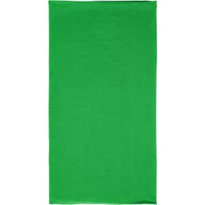 A green polyester bandanna with a smooth texture and a branded logo.