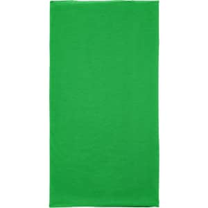 A green bandanna made from Economic X-Tube Polyester, with a plain design and a logo present.