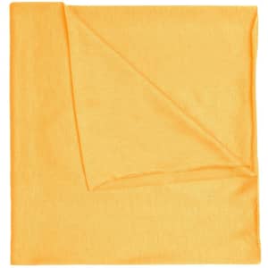 A bright yellow polyester bandanna with a smooth texture, featuring a folded corner.