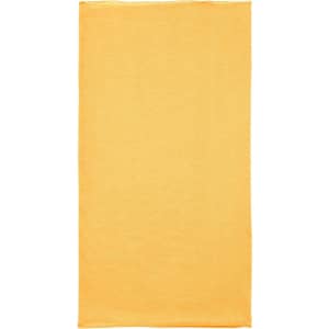 A plain yellow bandanna made of polyester, featuring a logo in one corner.